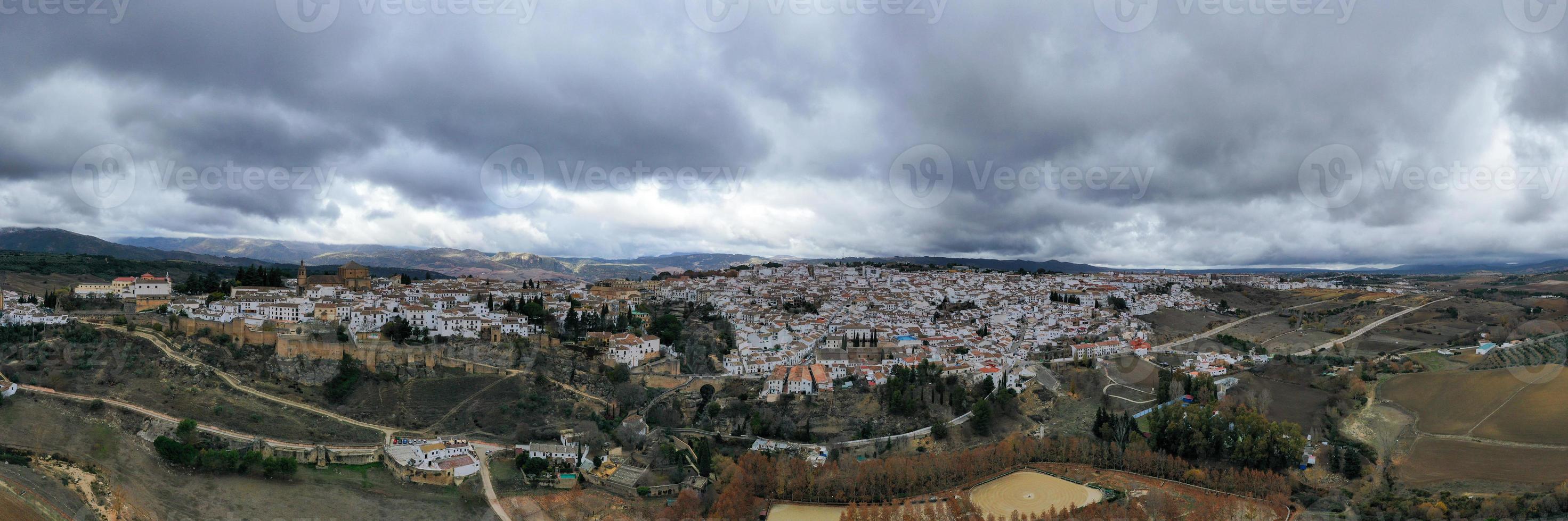 Aerial view of the city walls of Ronda, Spain in Andalucia. photo