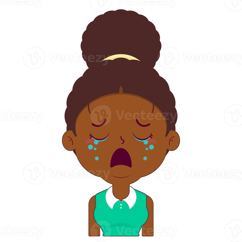 afro donna pianto viso cartone animato carino png