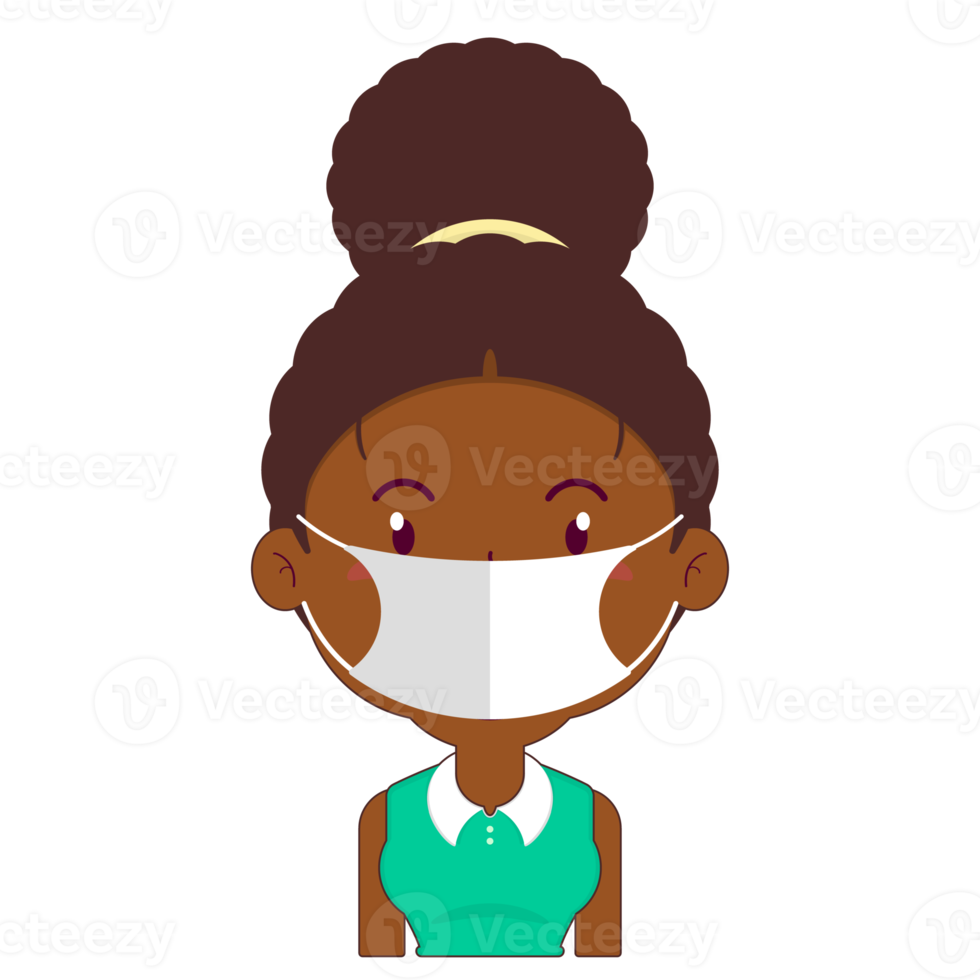 femme afro porter un masque chirurgical dessin animé mignon png