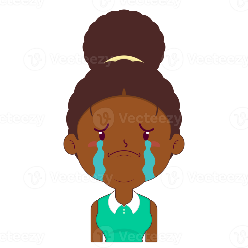 afro mujer llorando cara dibujos animados linda png