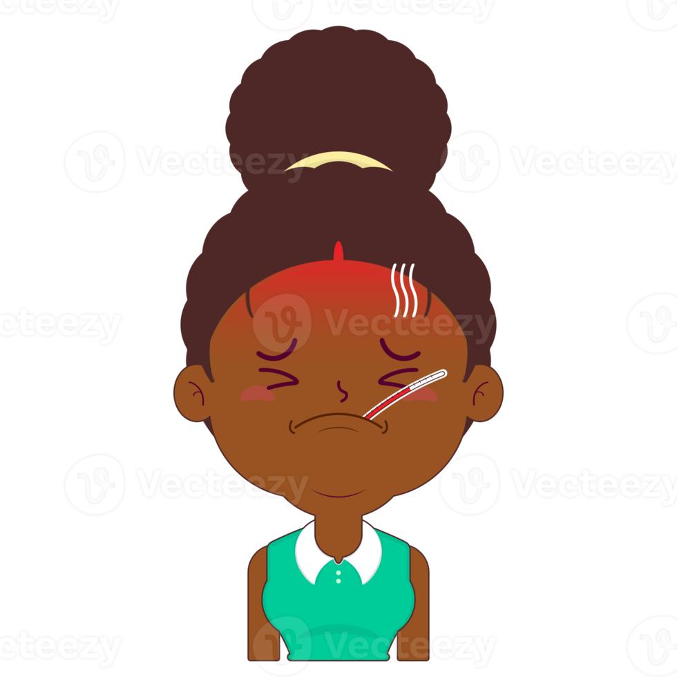 femme afro malade visage dessin animé mignon png