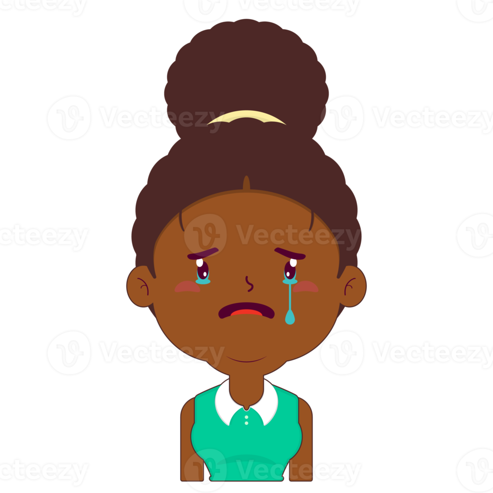 afro donna pianto viso cartone animato carino png