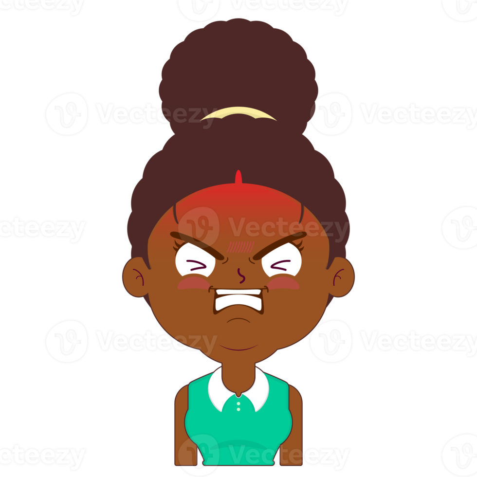 mulher afro rosto machucado desenho animado fofo png