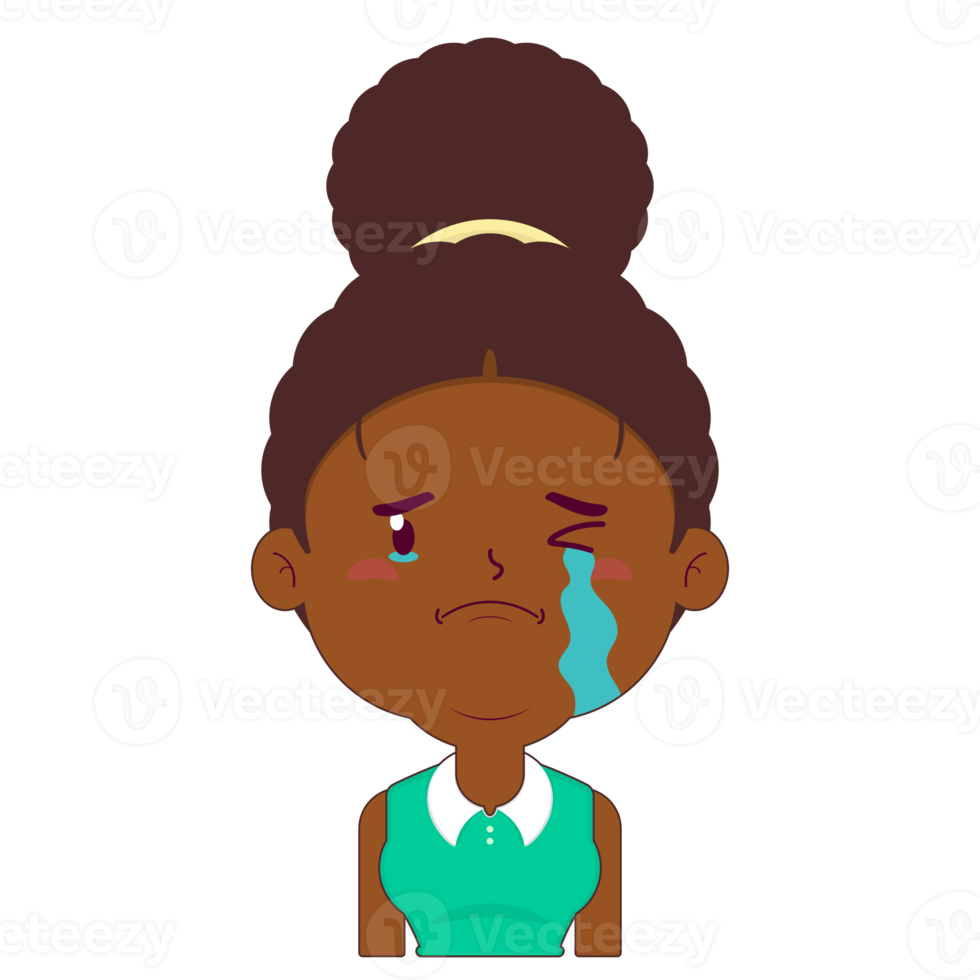 afro femme pleurs visage dessin animé mignonne png