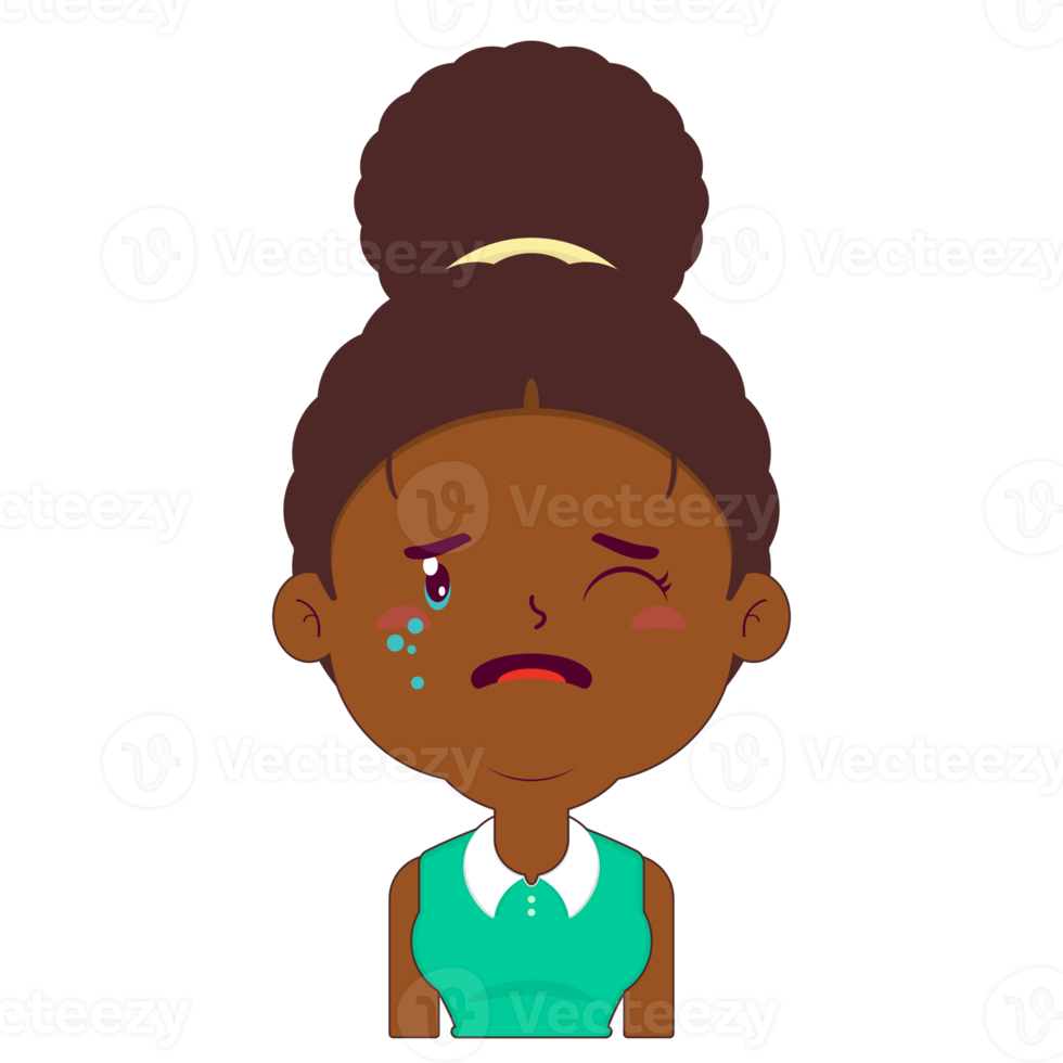 afro femme pleurs visage dessin animé mignonne png