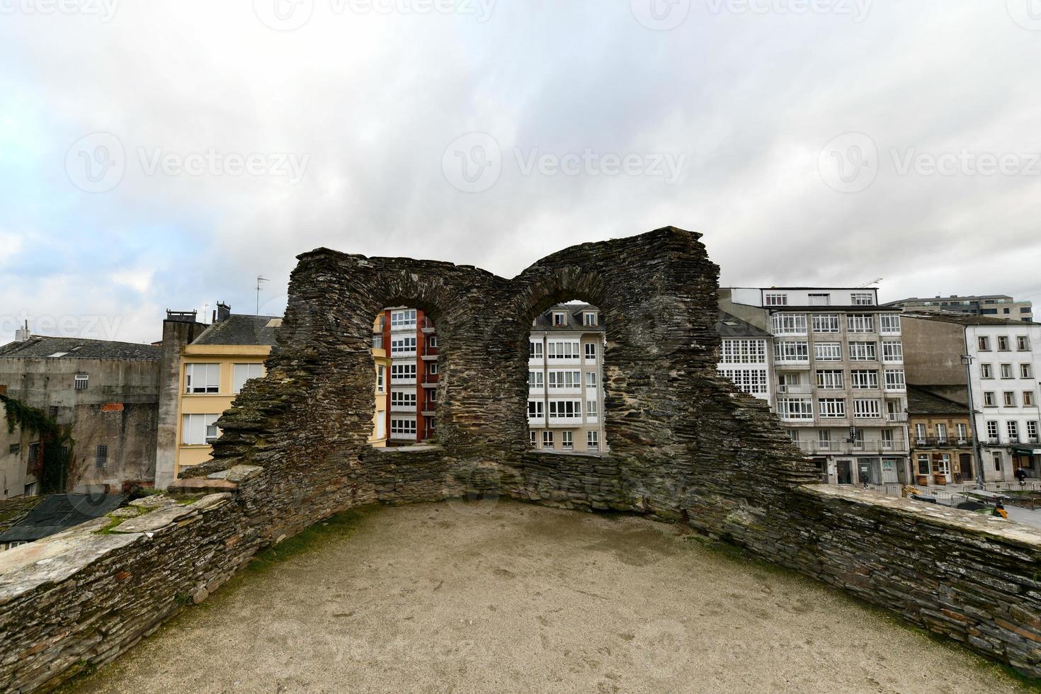 View from the Roman wall of Lugo. The walls of Lugo were built in the later part of the 3rd century to defend the Roman town of Lucus. photo