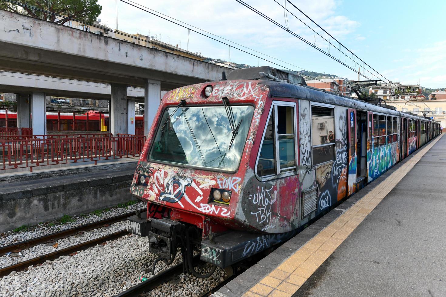 Sorrento, Italy - Aug 26, 2021, Circumvesuviana Sorrento train station at the end of the line. photo