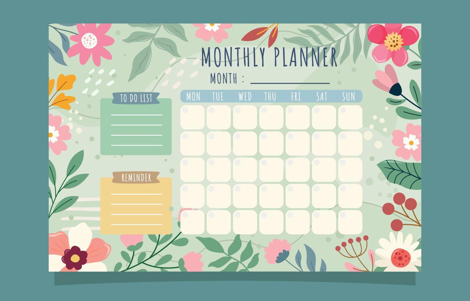 Monthly Planner Template in Boho Style Vector