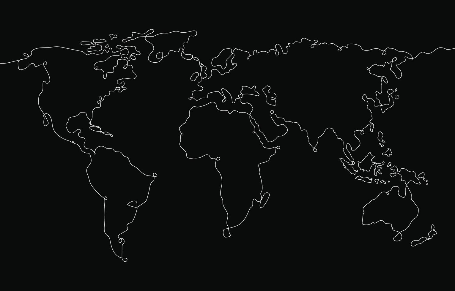hand Drawn World Map One Stroke illustration vector