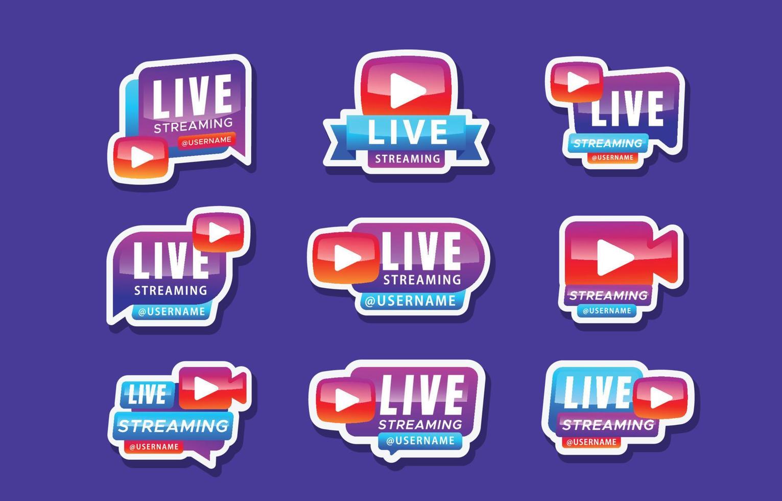 Live Streaming Label Gradient Color Collection vector