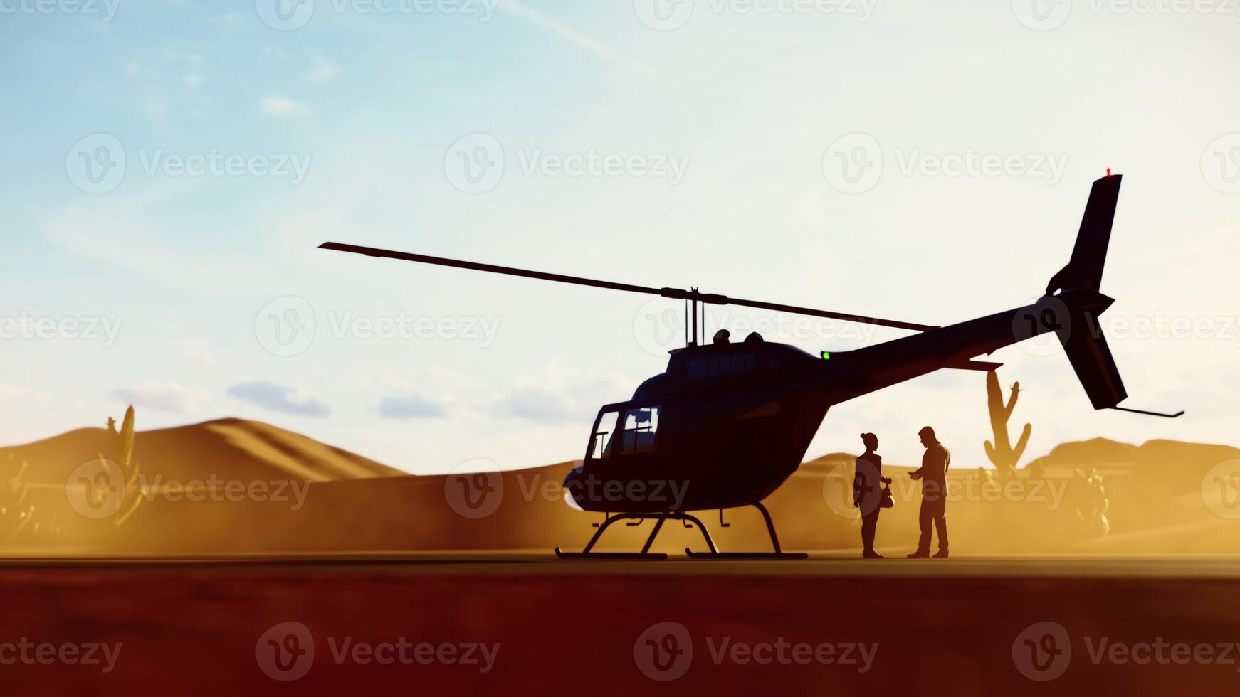 3D rendering,silhouette businessman dealing project outside helicopter photo