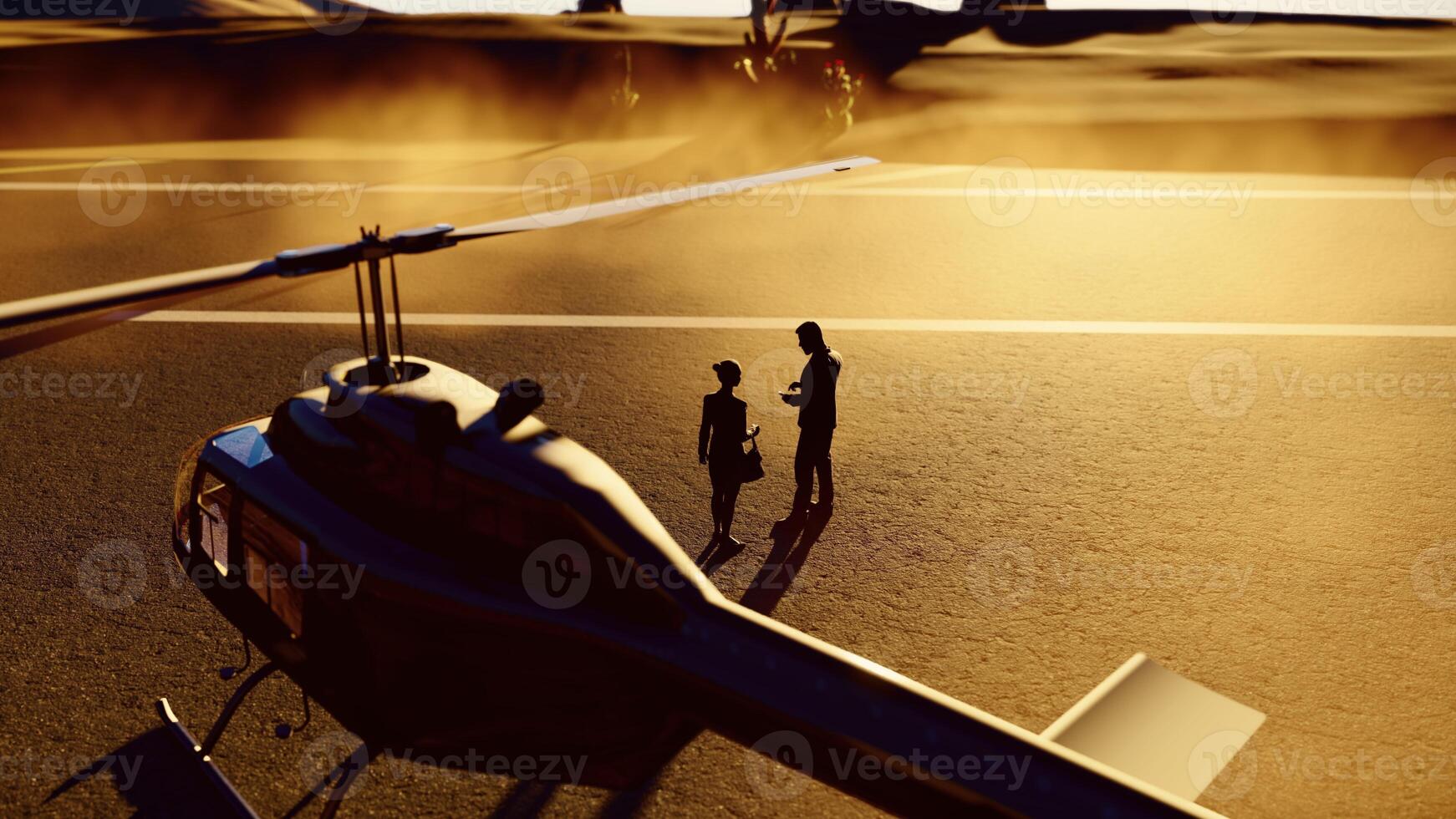 3D rendering,top view silhouette businessman dealing project outside helicopter photo