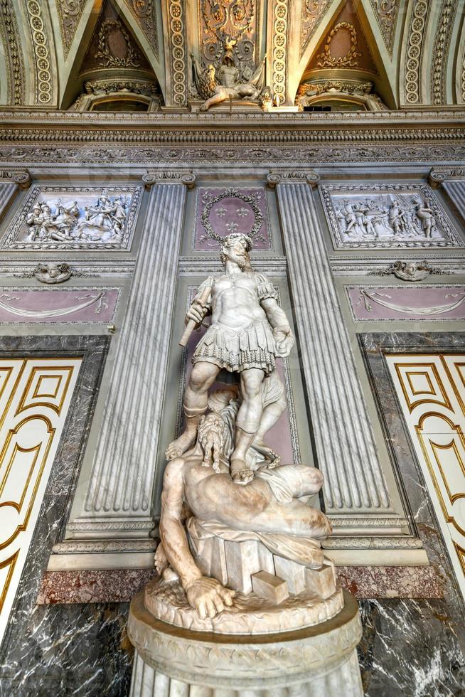 Caserta, Italy - Aug 21, 2021, A internal view of the Royal Palace of Caserta, a historic palace commissioned in the 18th century by Charles of Bourbon, king of Naples. photo
