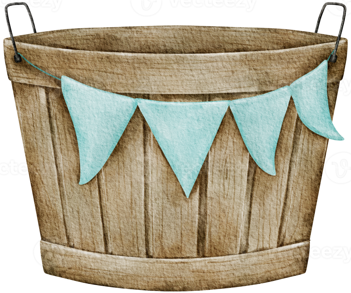 Spring flower pot watercolor vintage bucket hand painted png