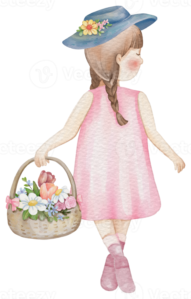 Spring girl cartoon character watercolor png