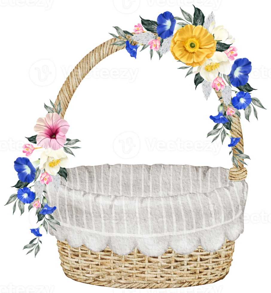 voorjaar bloemen waterverf met wijnoogst emmer png