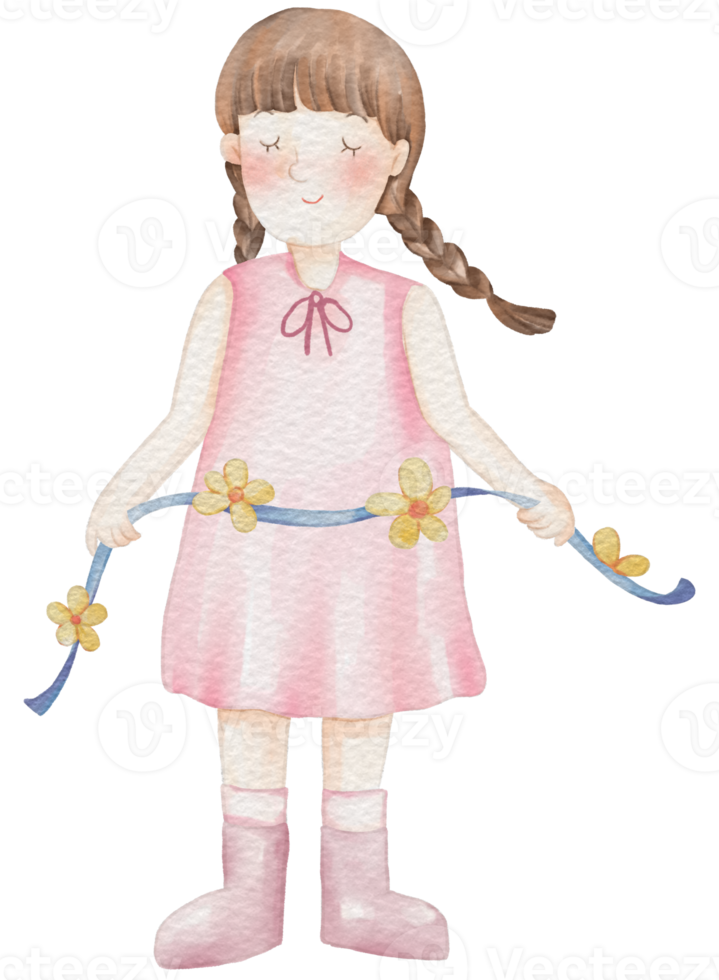 Spring girl cartoon character watercolor png