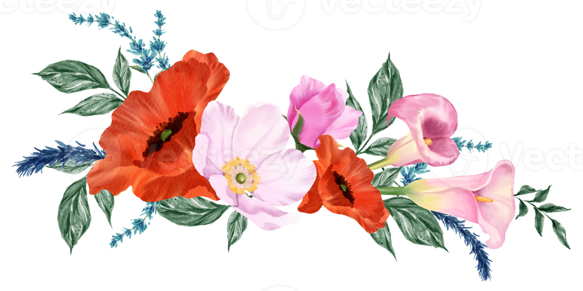 Spring floral bouquet watercolor red and pink flower blooming png