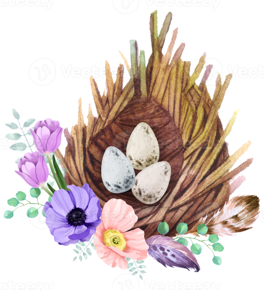 Birdhouse with spring flower watercolor png