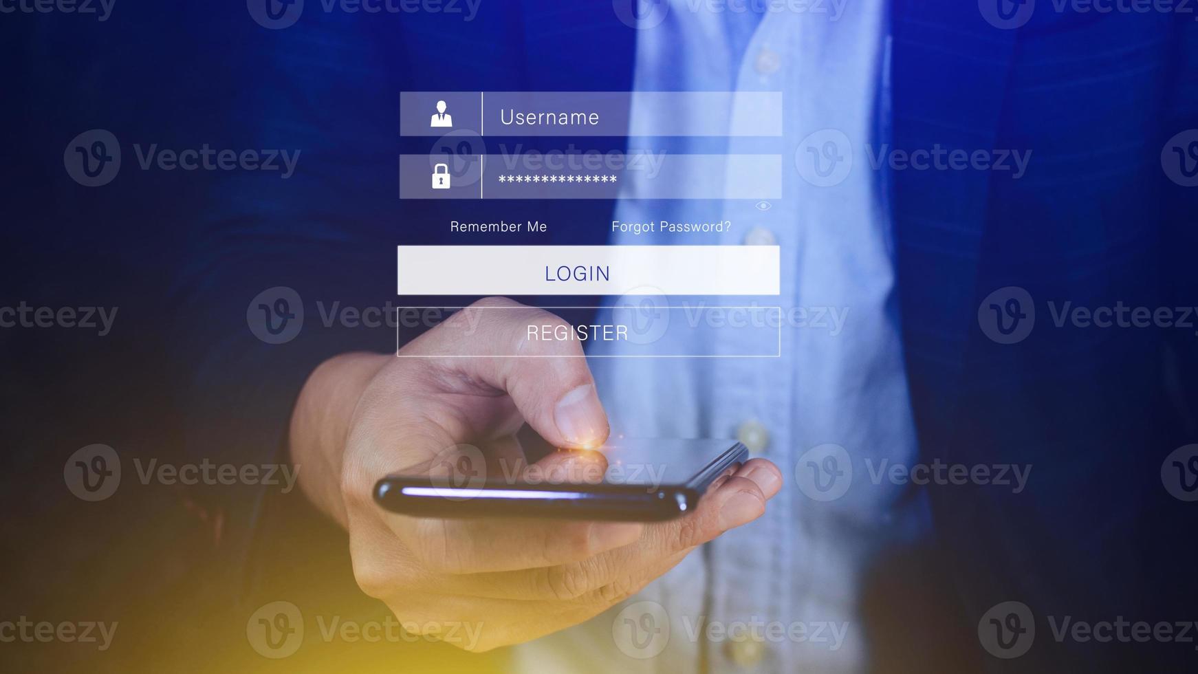 cyber security and Security password login online concept Hands typing and entering username and password of social media, login with smartphone to online bank account, data protection hacker photo