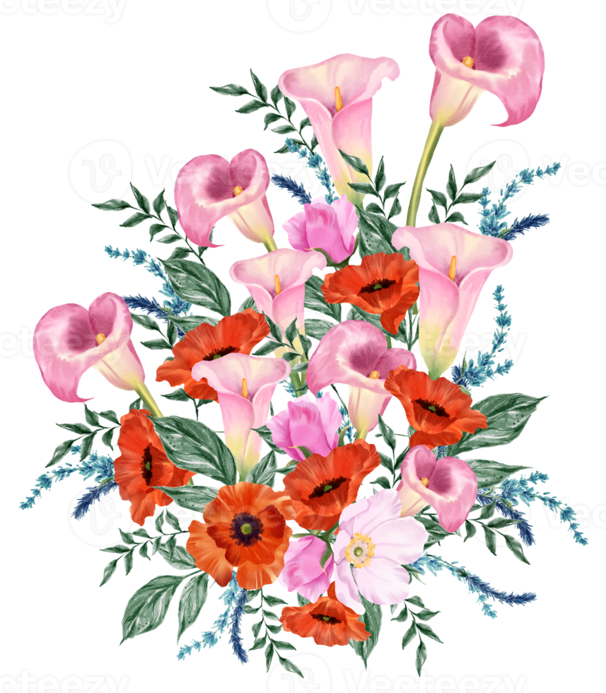 printemps floral bouquet aquarelle rouge et rose fleur épanouissement png