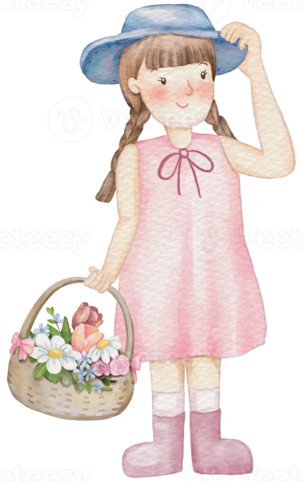 Spring girl cartoon character watercolor png