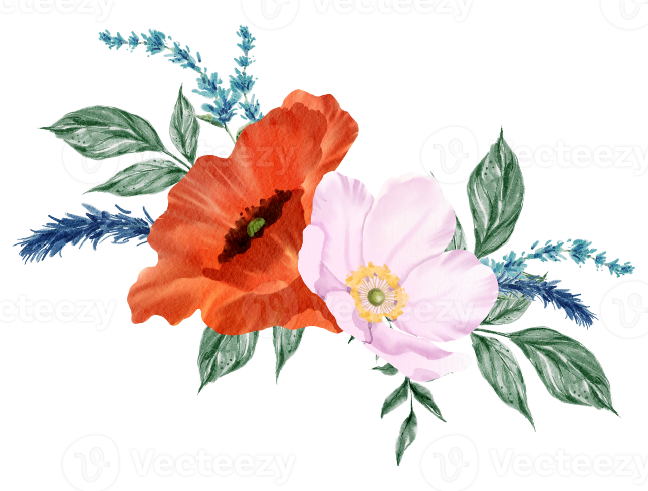 Spring floral bouquet watercolor red and pink flower blooming png