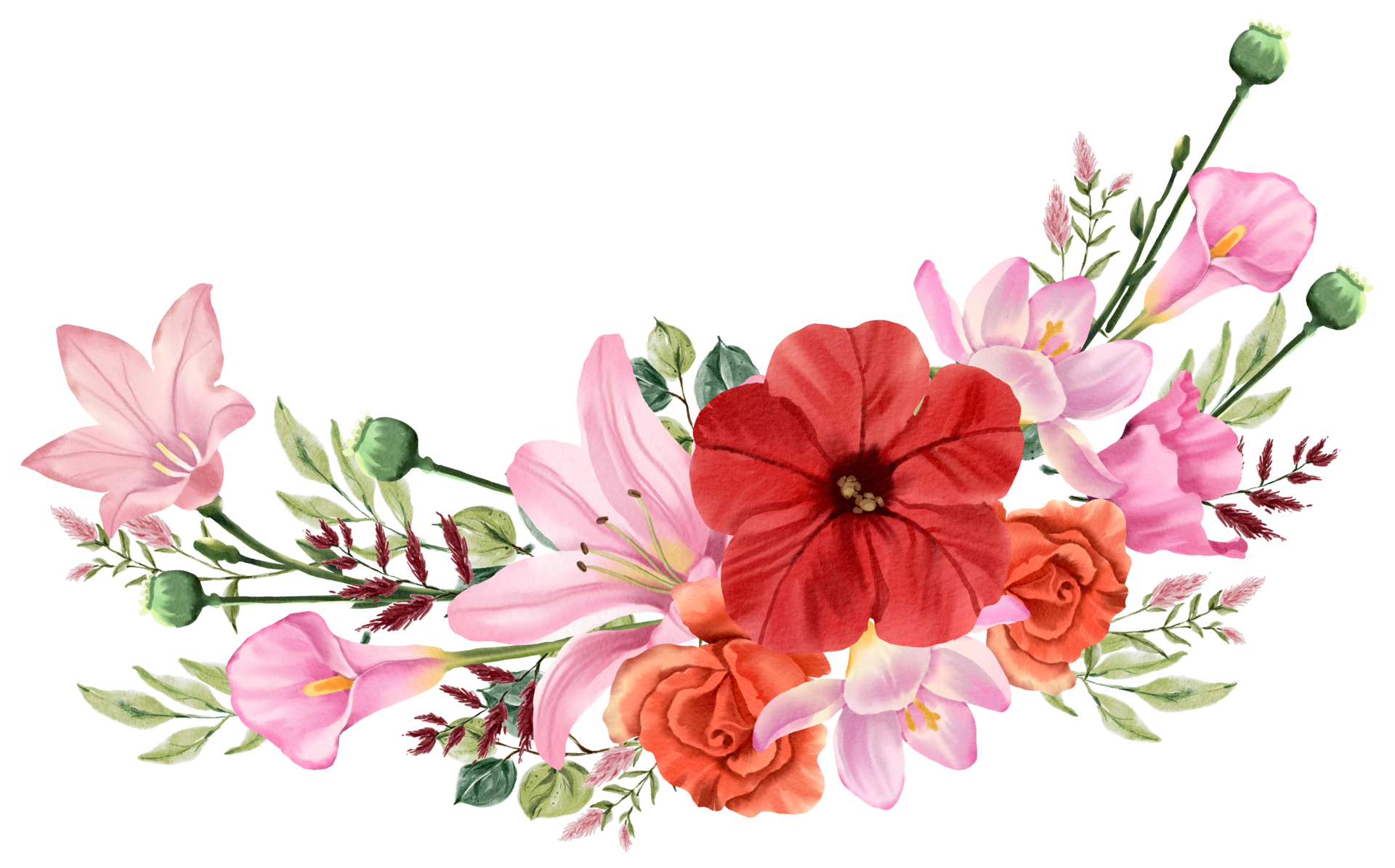 Spring floral bouquet watercolor red and pink flower blooming 19988210 PNG