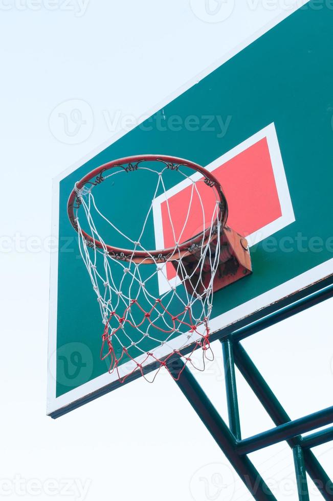 Wooden Basketball hoop on blue sky ,Basketball basket on blue sky photo