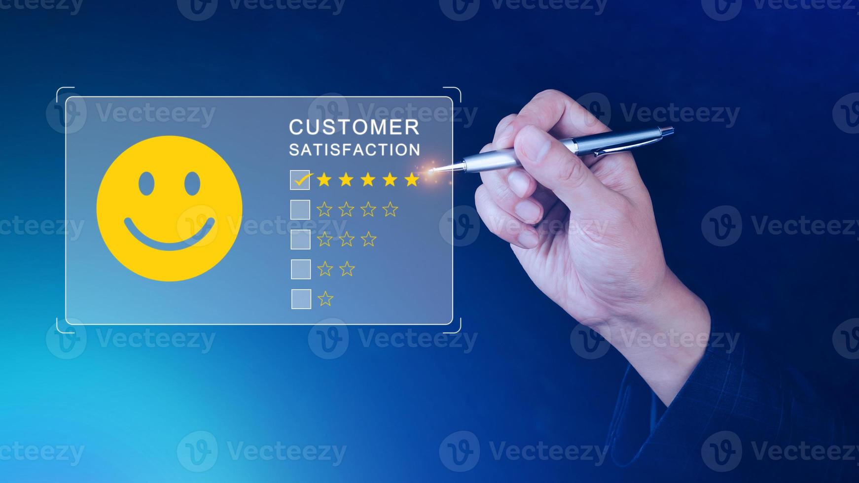 User gives rating to service experience on online application, Customer review satisfaction feedback survey concept, Customer can evaluate quality of service leading to reputation ranking of business. photo