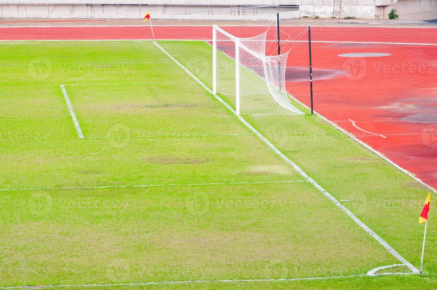 Conner of soccer field with flag,Soccer field,goal is empty goal photo