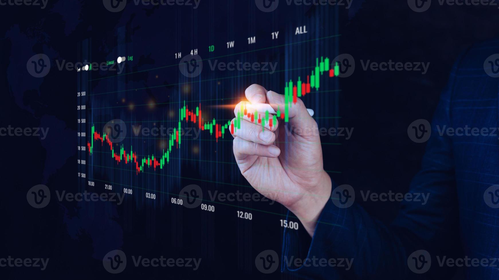 Businessman touch points symbol stock graph and chart background, concept growth and development business investment, Stock market and strategy making market plan and stock market fluctuations photo