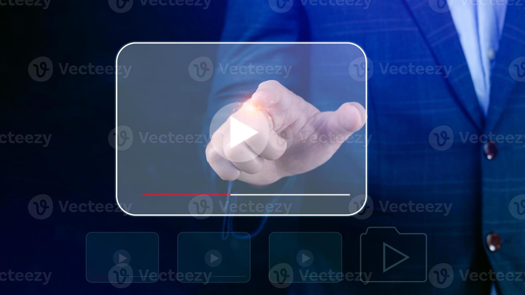 Businessman hands using for streaming online, watching video on internet, live concert, show or tutorial, content online. photo