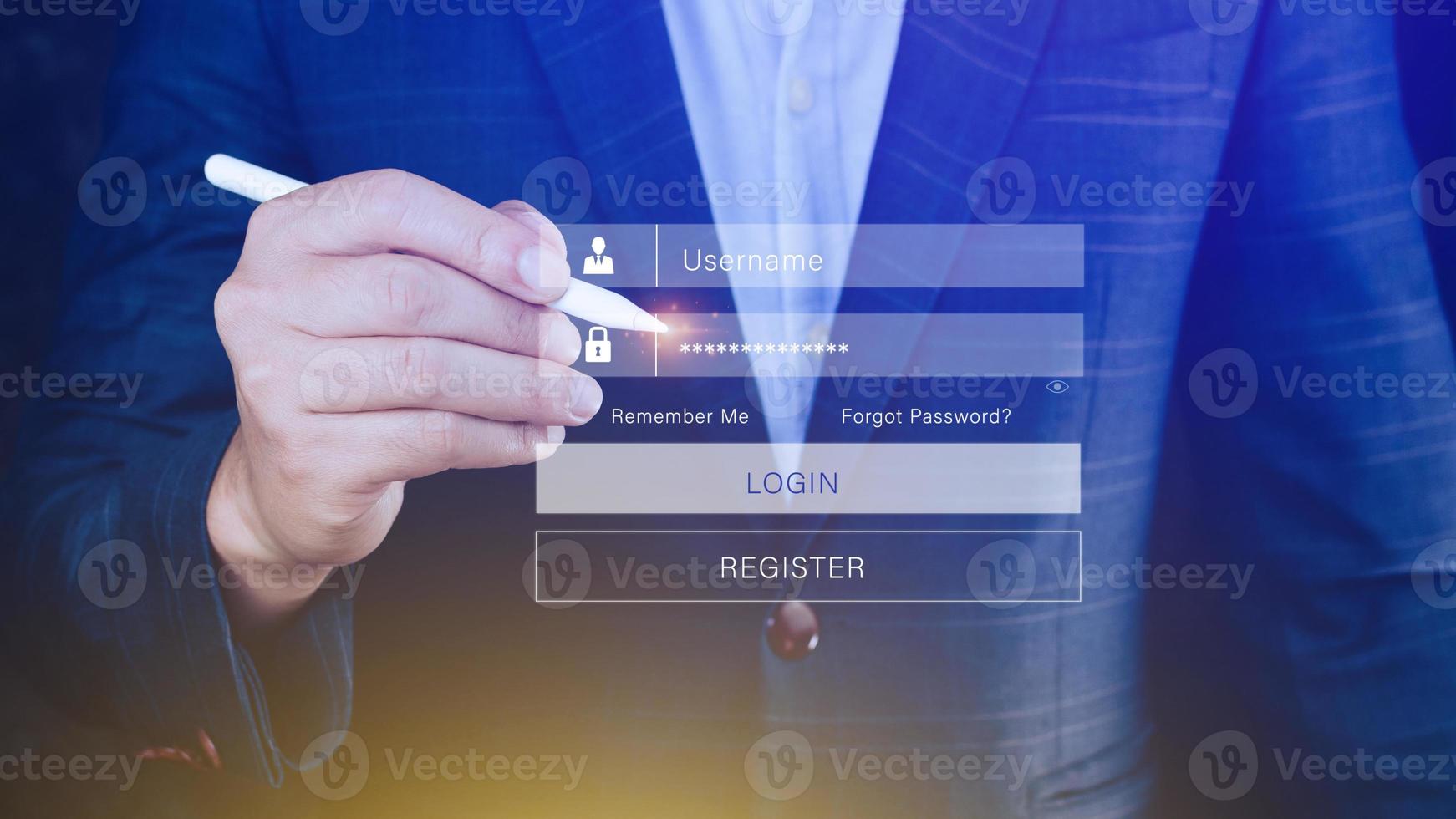 cyber security and Security password login online concept Hands typing and entering username and password of social media, login with online bank account, data protection hacker photo