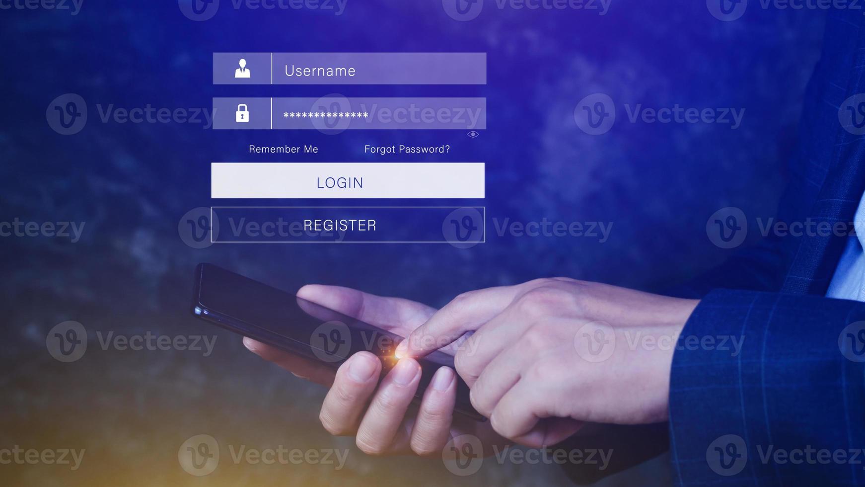 cyber security and Security password login online concept Hands typing and entering username and password of social media, login with smartphone to online bank account, data protection hacker photo