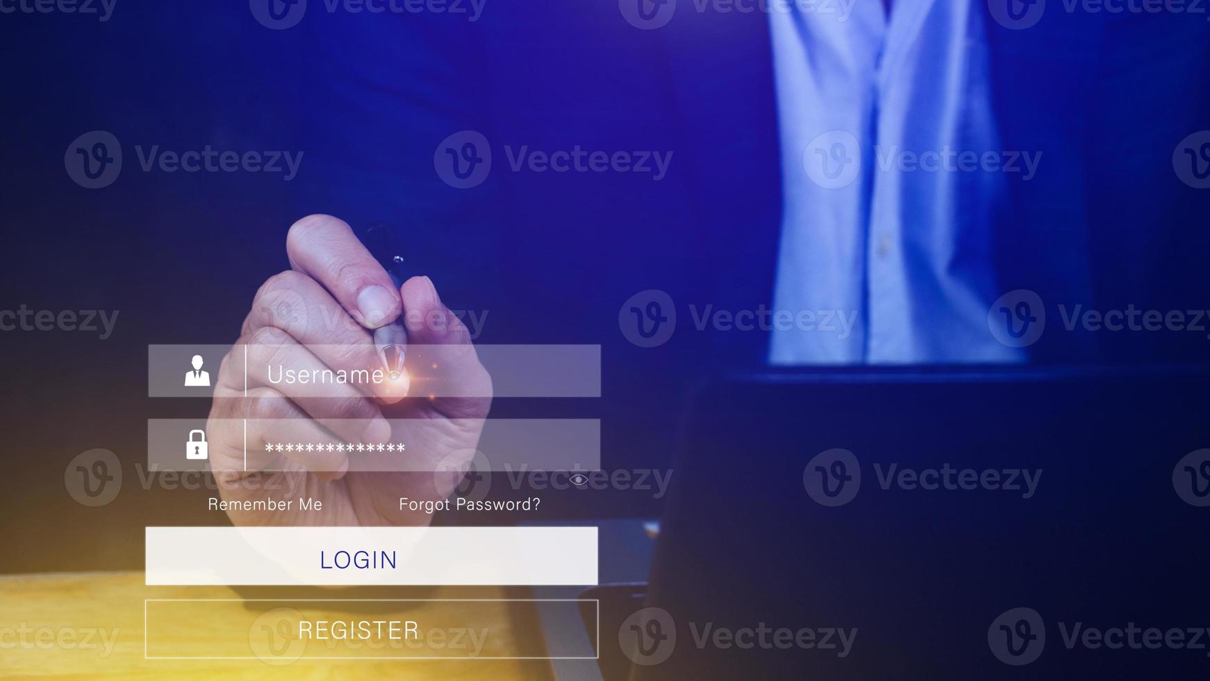 cyber security and Security password login online concept Hands typing and entering username and password of social media, login with online bank account, data protection hacker photo
