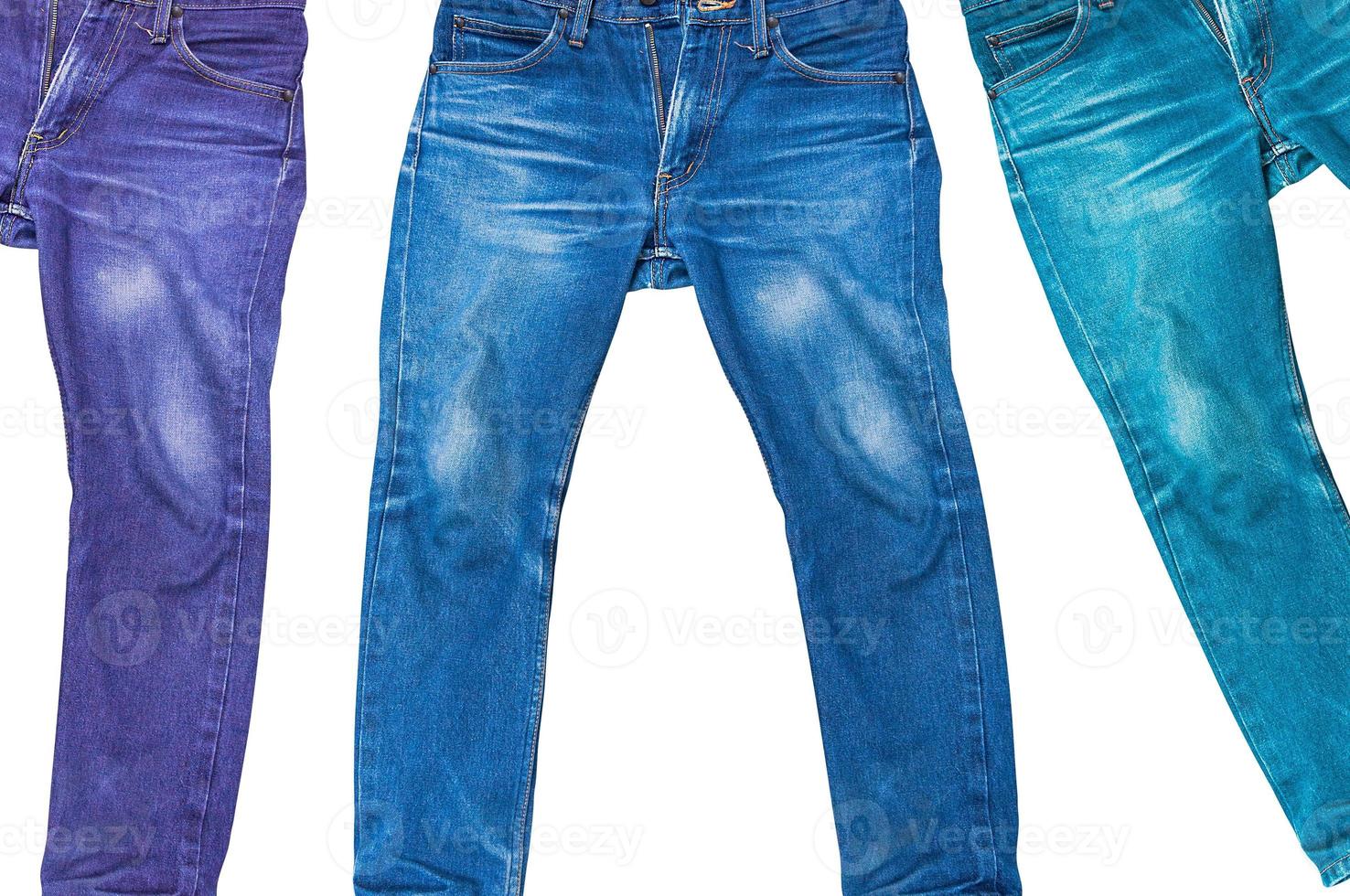 Colorful male jeans isolated on white background photo