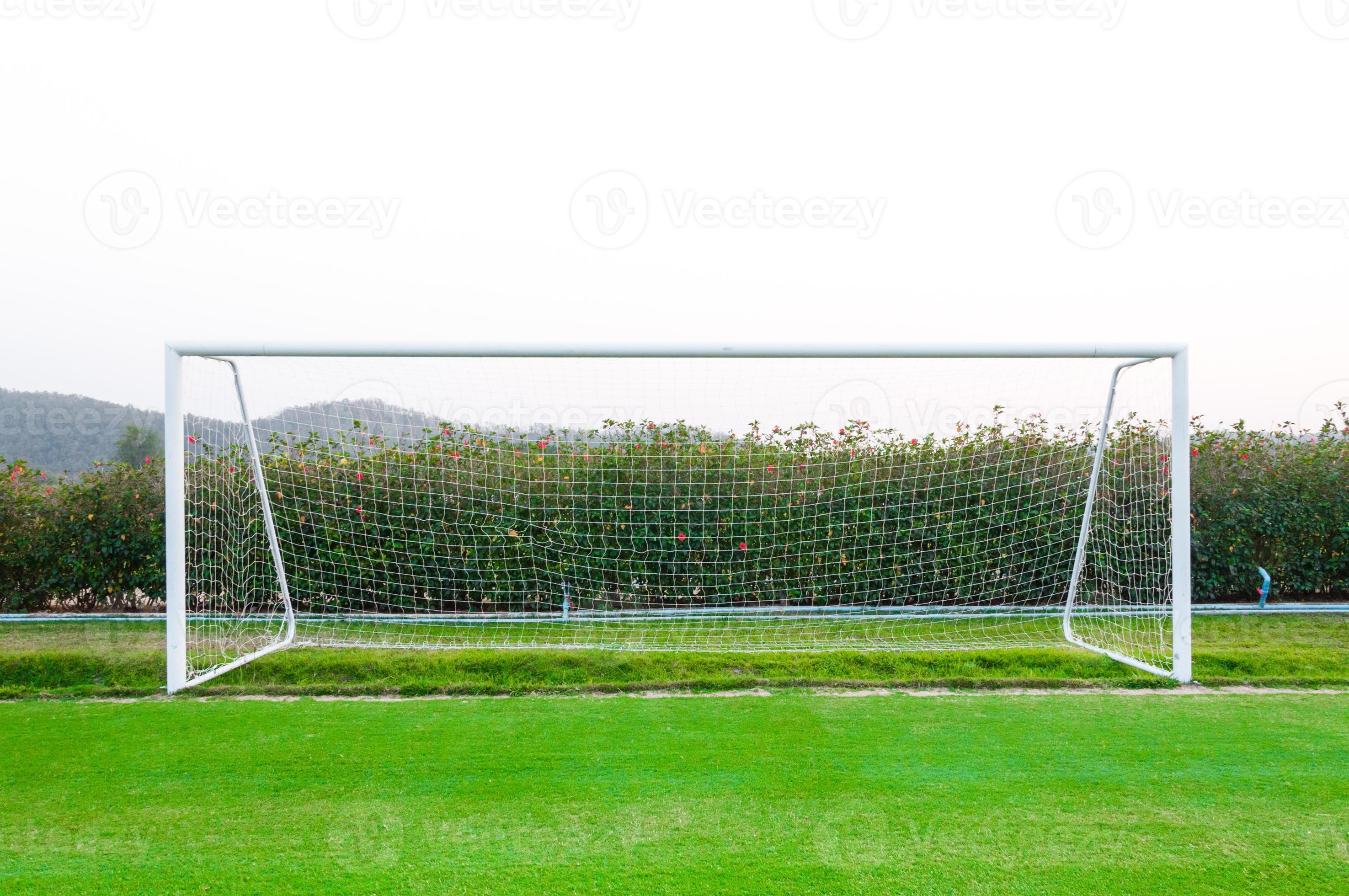 Goal shot from the corner in the front ,soccer field,empty amateur