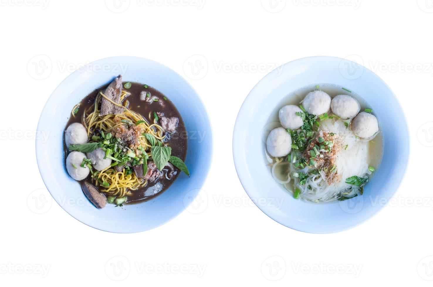 Asian noodle soup in a bowl  isolated on white background,top view photo