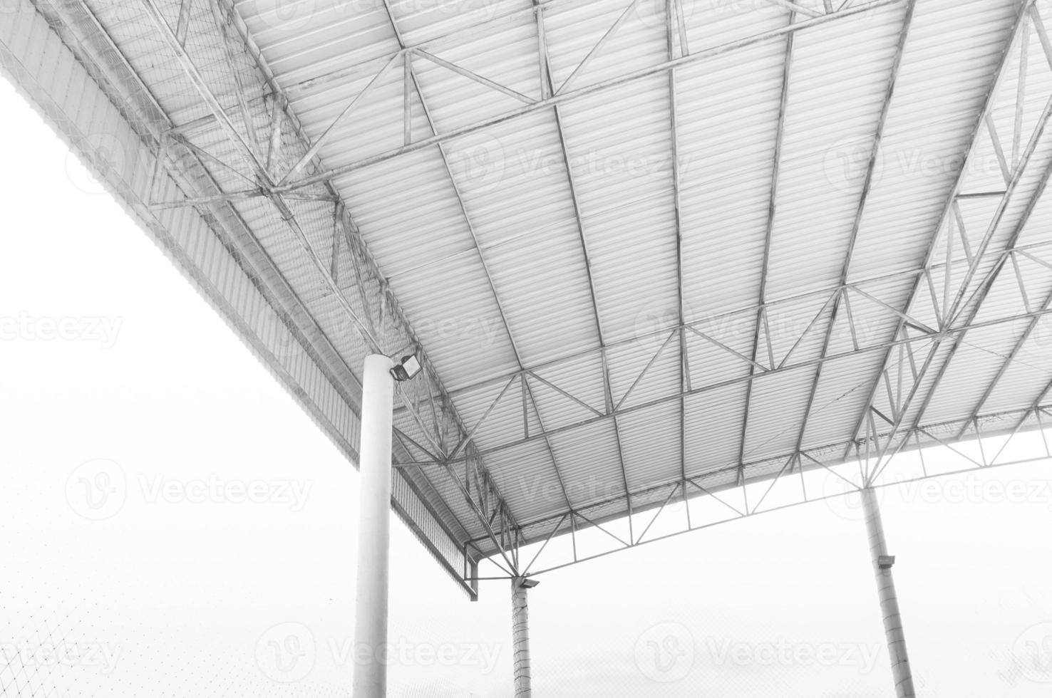 Steel structure Roof detail ,Indoor empty warehouse factory ,Curve line Steel structure Detail of Metal roof construction photo