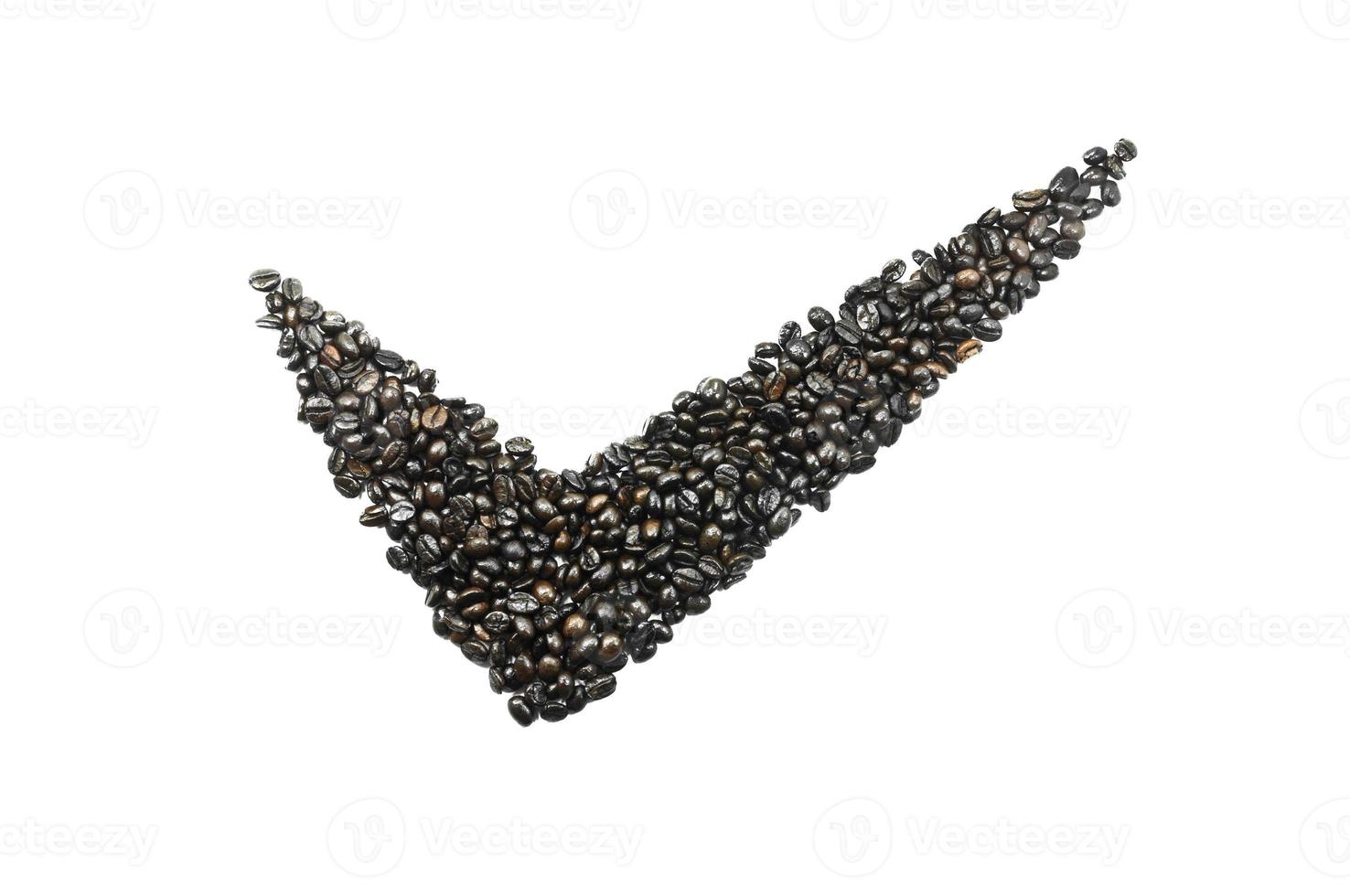 Coffee beans character of check mark symbol isolated on white background photo
