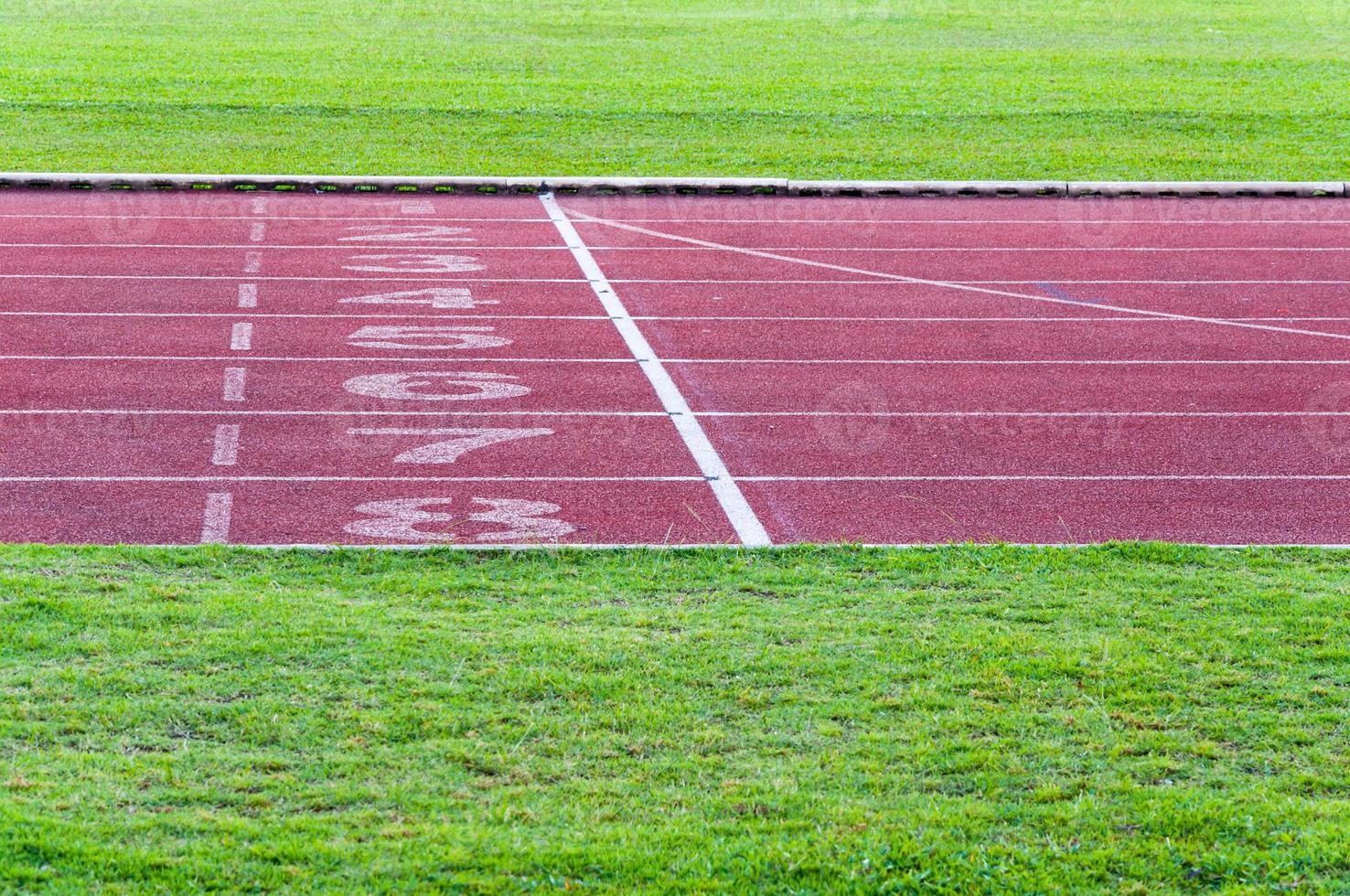 corriendo pista y verde hierba, directa atletismo corriendo pista a deporte estadio foto