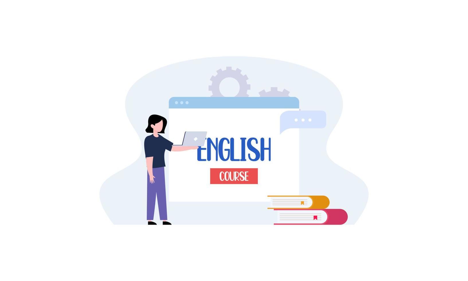 Young teen learns foreign language in online course cartoon vector