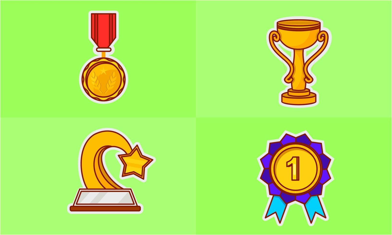 Trophy and winning cup sticker icons coloring vector