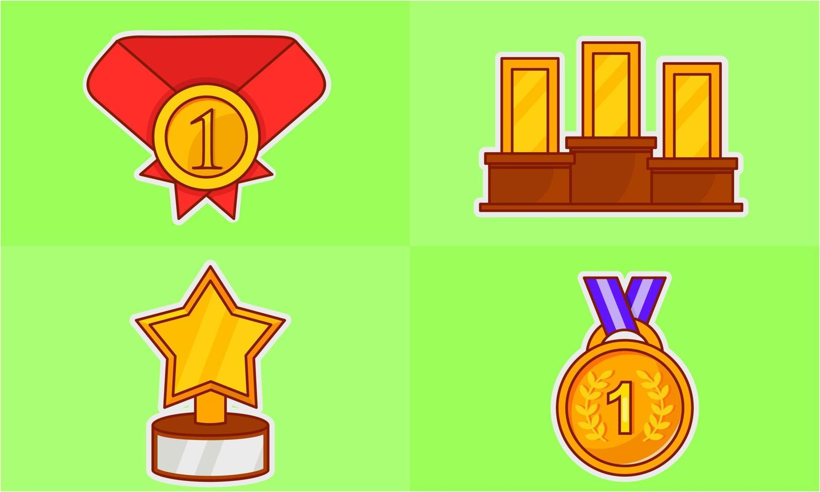 Trophy and winning cup sticker icons coloring vector