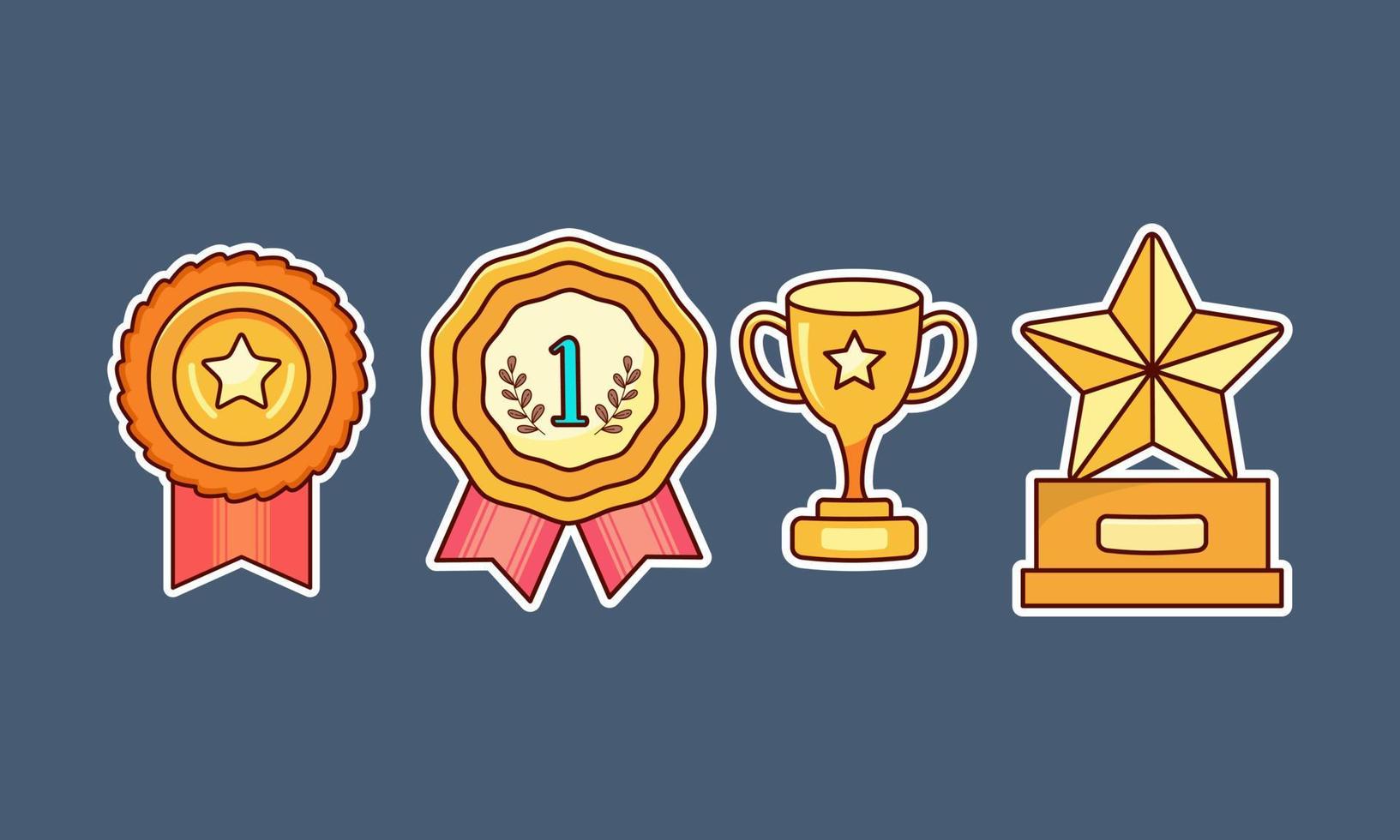 Trophy and winning cup sticker icons coloring vector