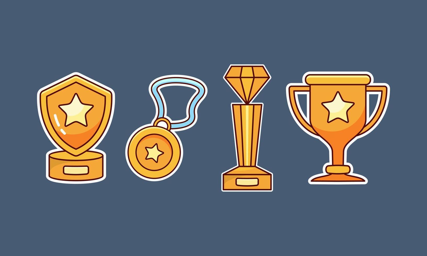 Trophy and winning cup sticker icons coloring vector