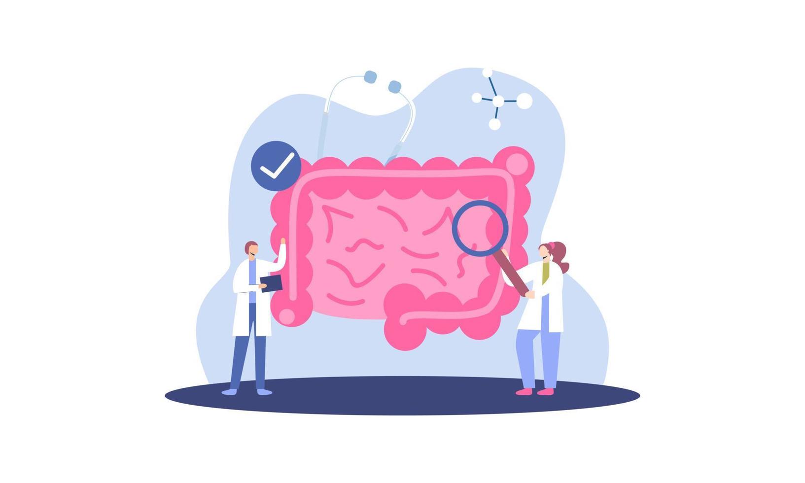 Tiny doctors examining gut flora, health concept illustration vector