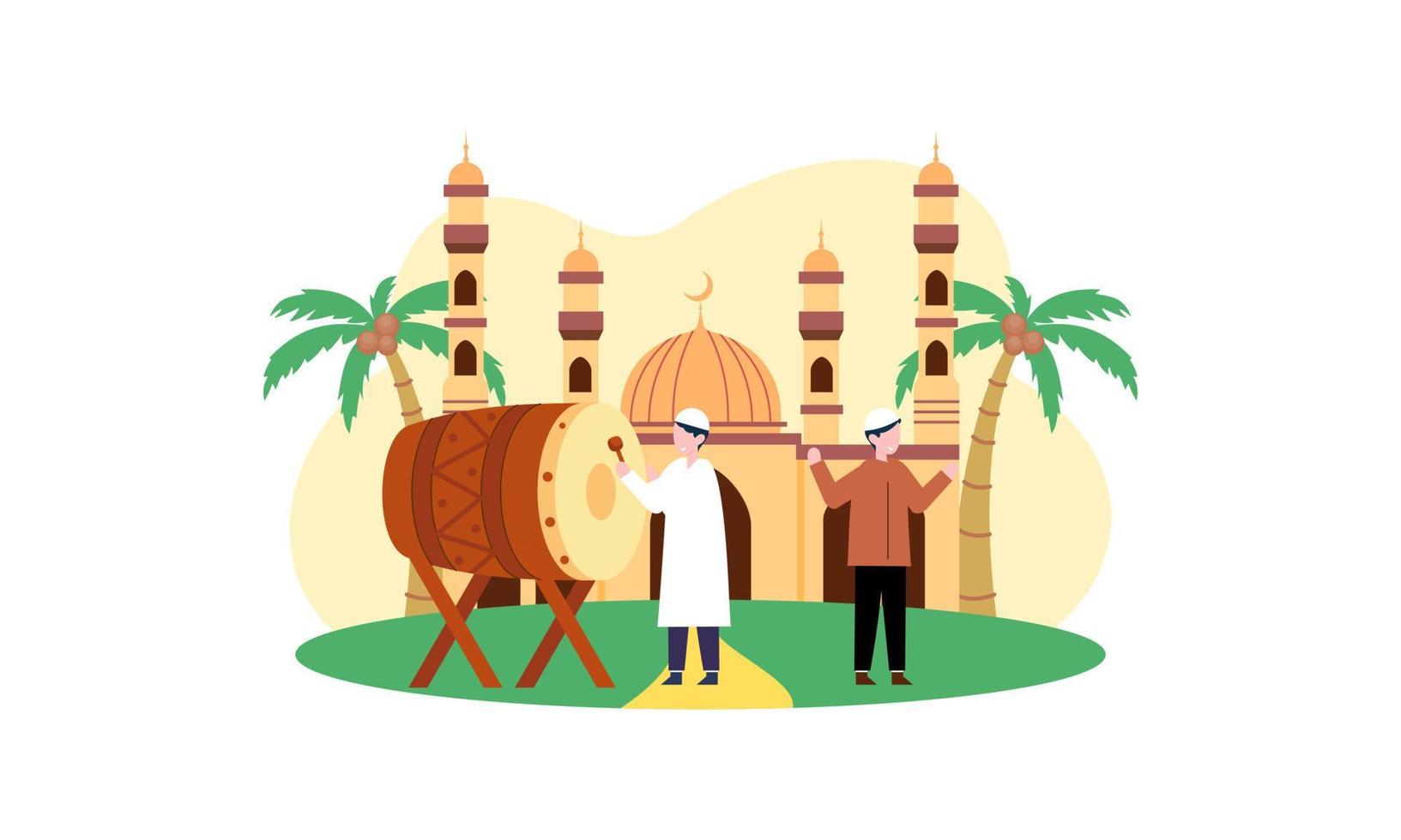 feliz eid mubarak, concepto de saludo de ramadan mubarak con ilustración de personajes de personas vector