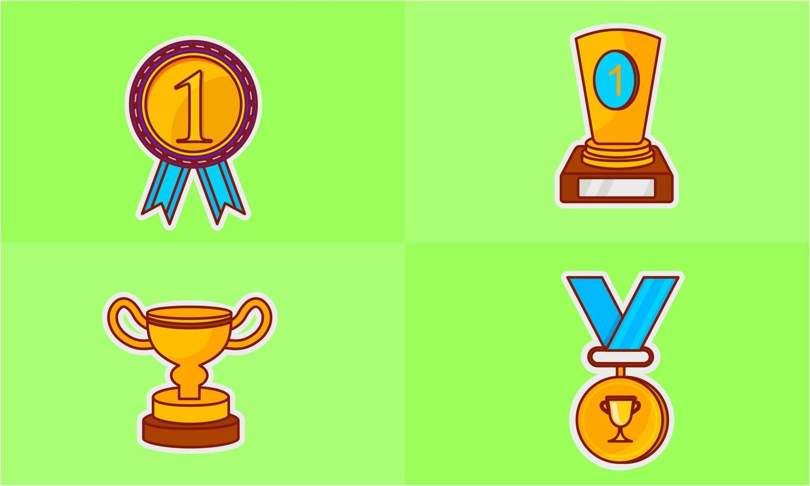 Trophy and winning cup sticker icons coloring vector